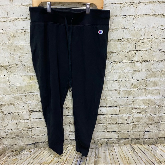 Champion Black Cotton Logo Jogger Pants - Picture 1 of 6